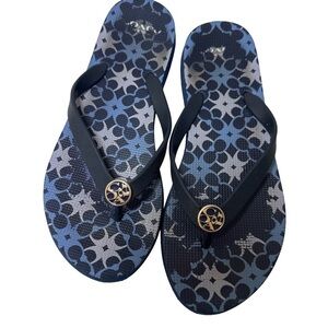 Coach Alessa Flip Flops Women’s Size 7-8 Blue Sandals Casual‎ Beach Geometric